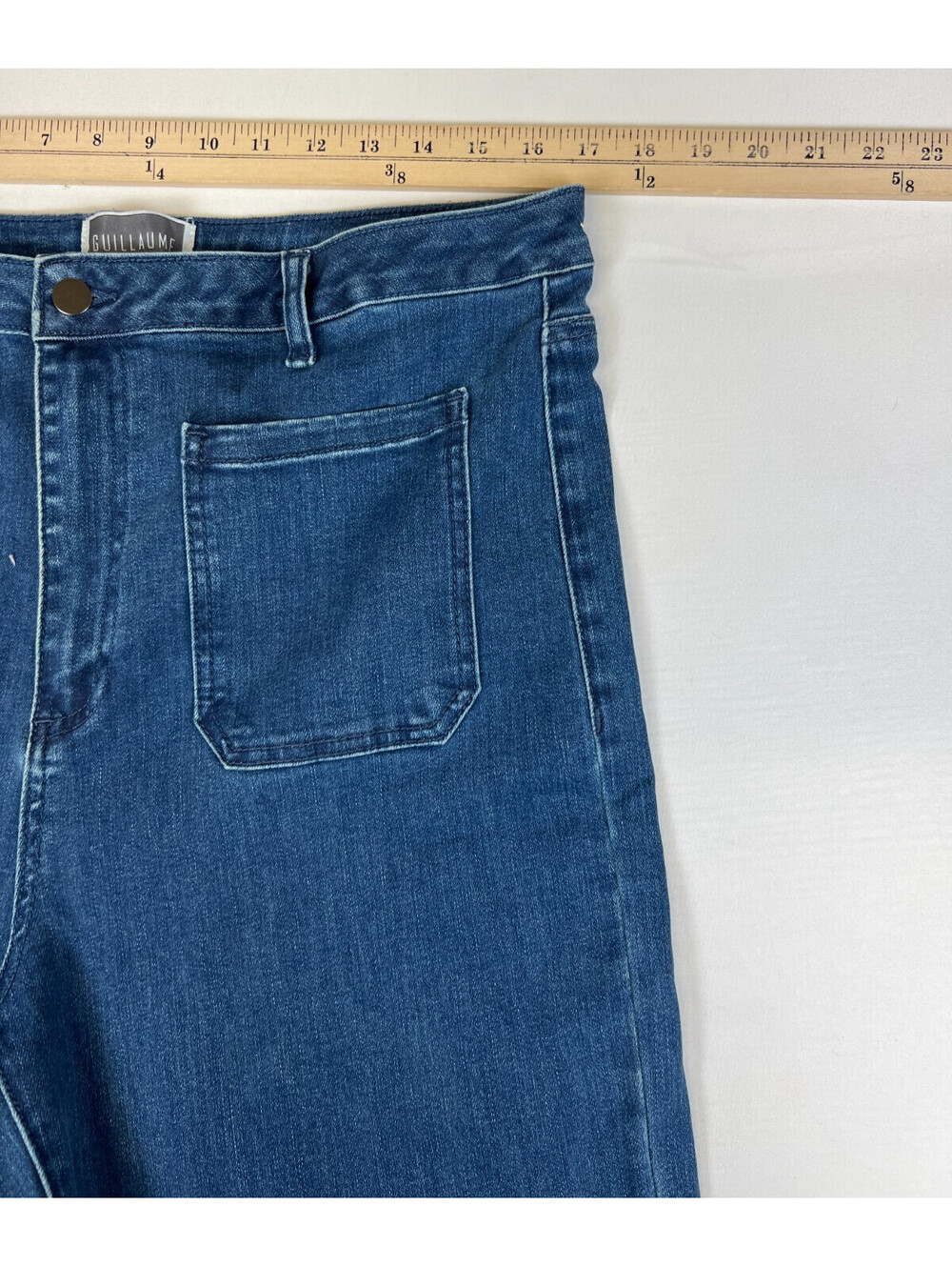 Guillaume Women's Plus 1X Blue Wide Leg Denim Jeans Stretch Mid Rise Pants - Picture 10 of 10